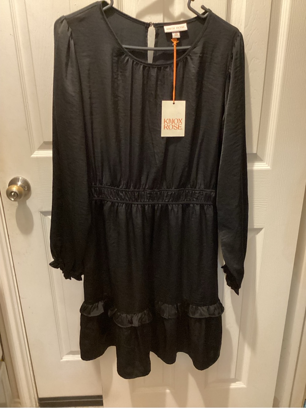 Knox Rose Black Long-Sleeve Ruffle Hem Dress